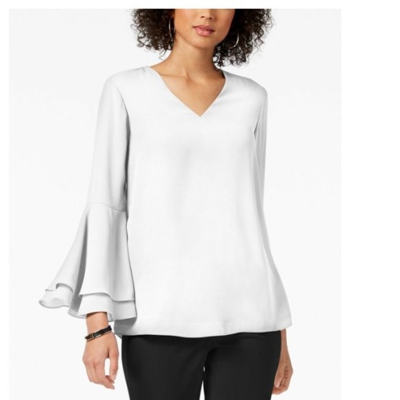 Alfani Womens Printed Bell Sleeves Pullover Top